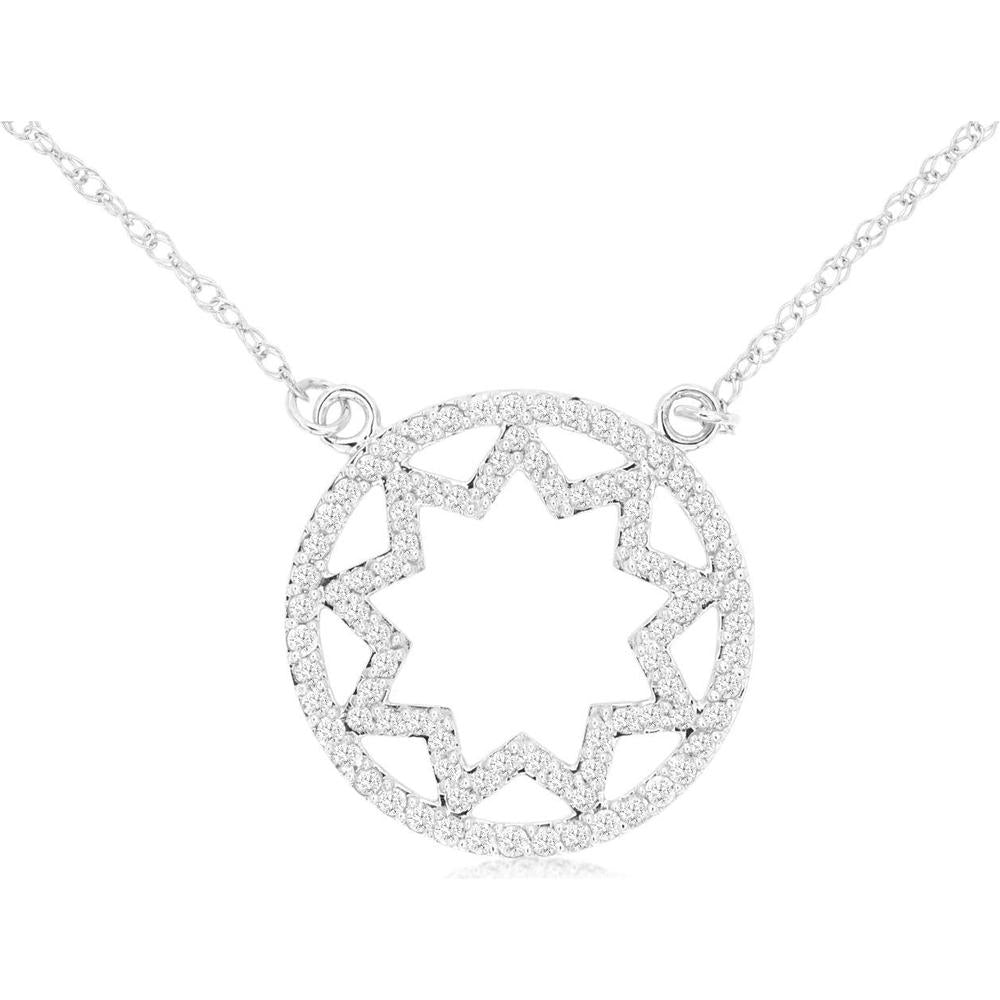 Royal 14K White Gold Diamond Star Pendant Necklace with Milgrain Detail - 1.0 Carats Total Diamond Weight