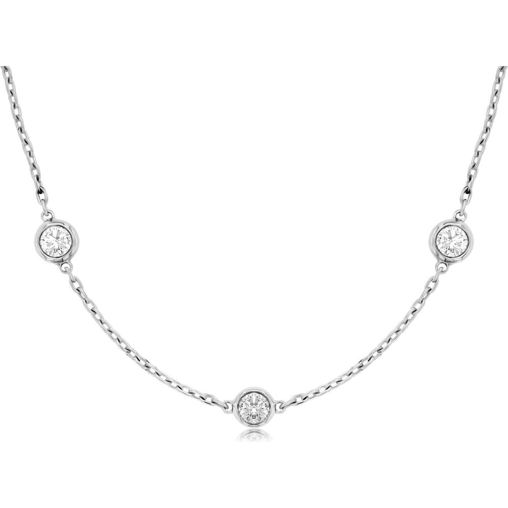 Royal 14K White Gold Diamond Station Necklace with 15 Bezel-Set Round Diamonds - 1.95 Carat Total Diamond Weight