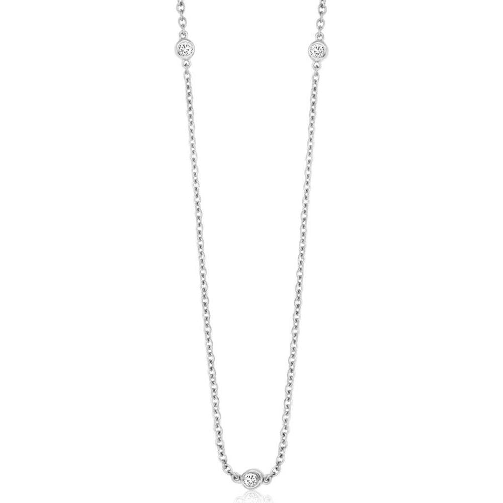 Royal 14K White Gold Diamond Station Necklace with 5 Bezel-Set Round Diamonds - 0.10 Carat Total Diamond Weight