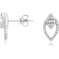 Royal 14K White Gold Diamond Stud Earrings with Baguette and Round Diamonds - 0.30 Carats Total Diamond Weight