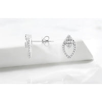 Royal 14K White Gold Diamond Stud Earrings with Baguette and Round Diamonds - 0.30 Carats Total Diamond Weight