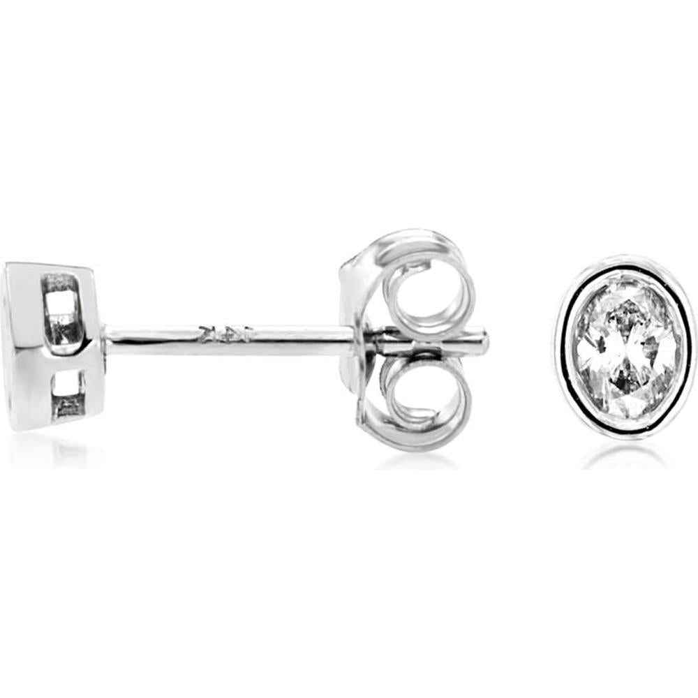 Royal 14K White Gold Diamond Stud Earrings with Oval Cut Diamonds - 0.19 Carats Total Diamond Weight