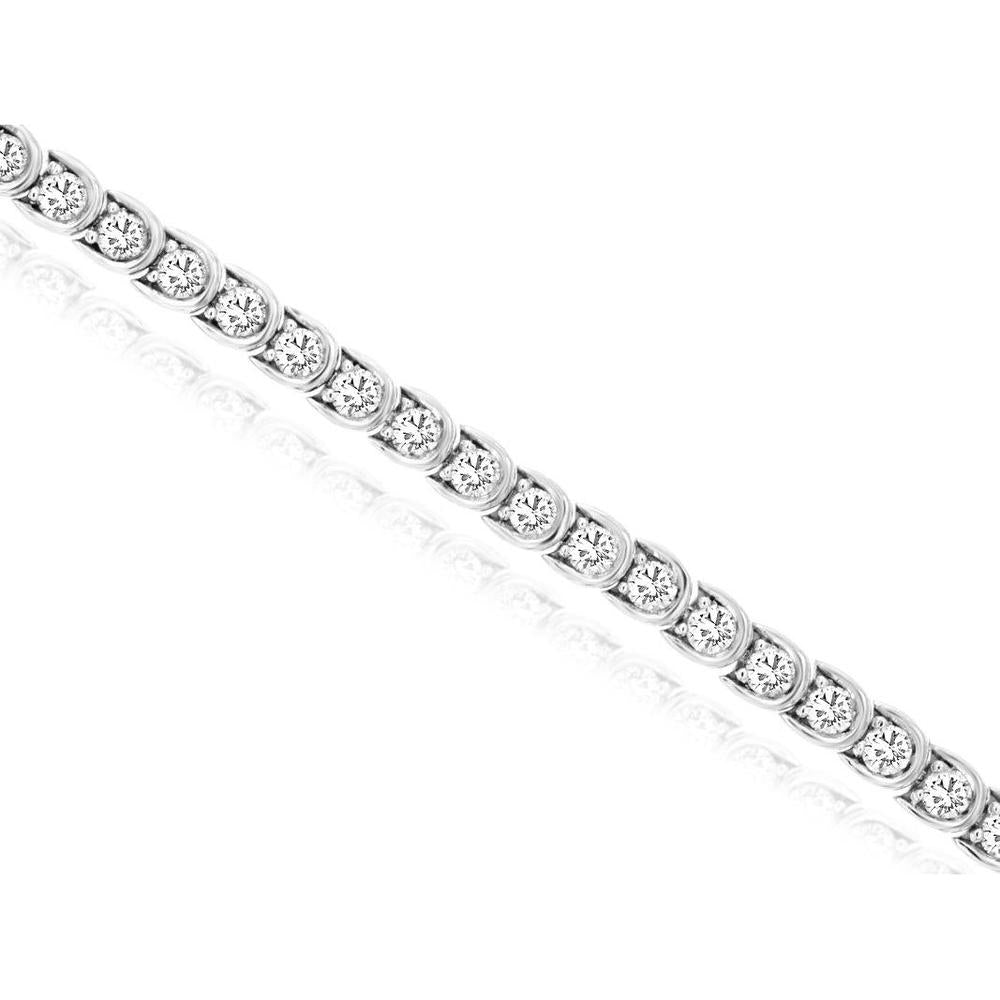 Royal 14K White Gold Diamond Tennis Bracelet with Milgrain Detail - 2.0 Carats Total Diamond Weight
