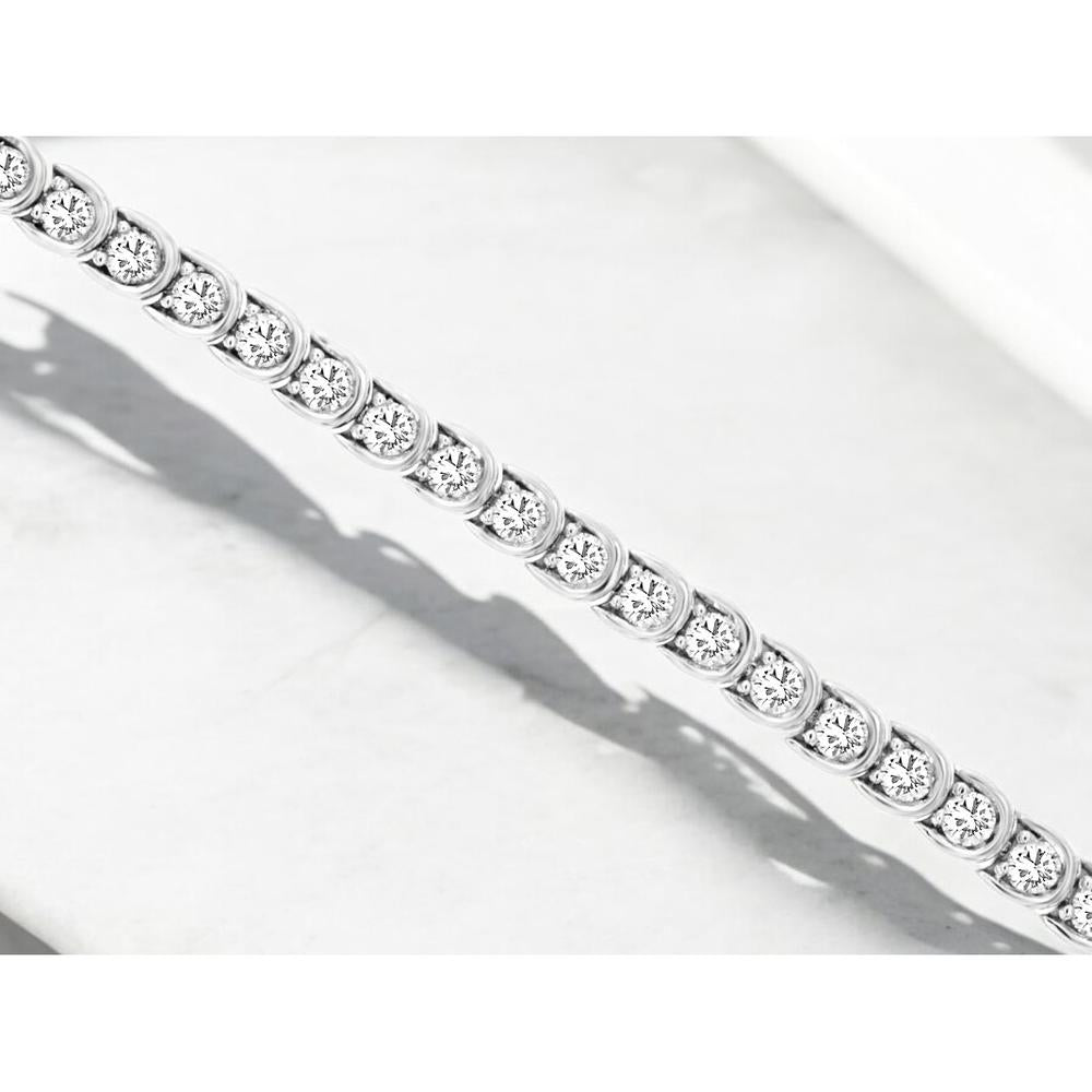Royal 14K White Gold Diamond Tennis Bracelet with Milgrain Detail - 2.0 Carats Total Diamond Weight