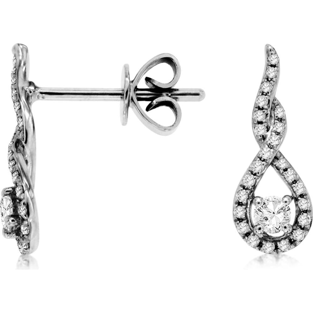 Royal 14K White Gold Diamond Twisted Earrings with Round Prong-Set Diamonds - 0.27 Carats Total Diamond Weight