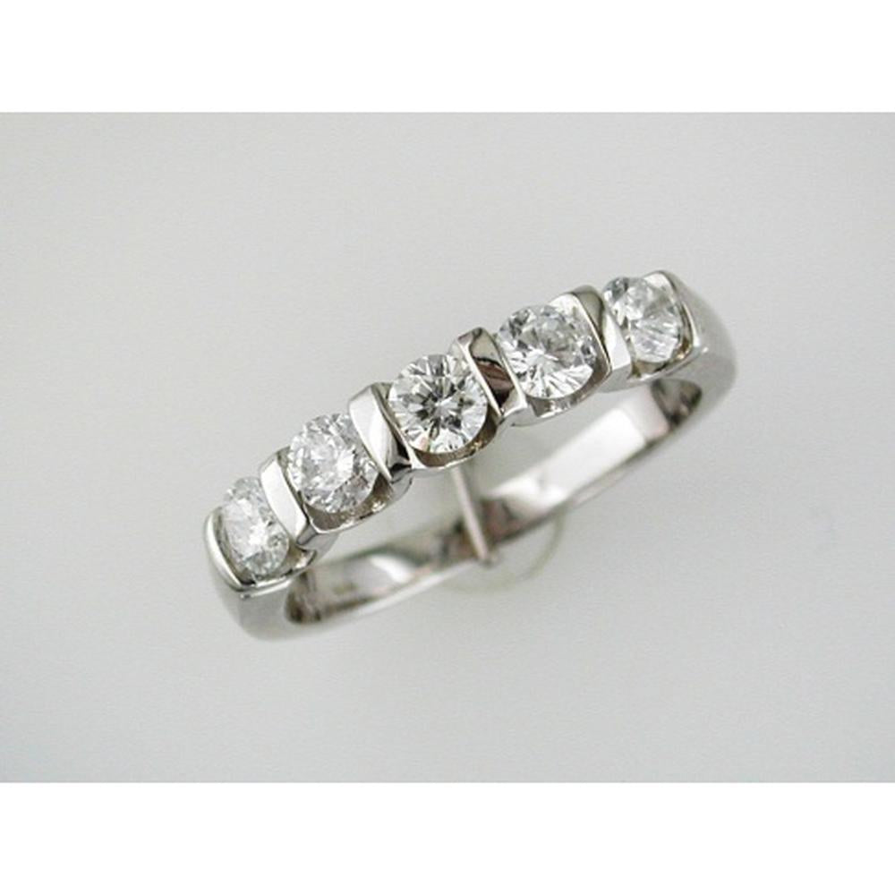 Royal 14K White Gold Diamond Wedding Band with 5 Round Diamonds - 0.75 Carats Total Diamond Weight