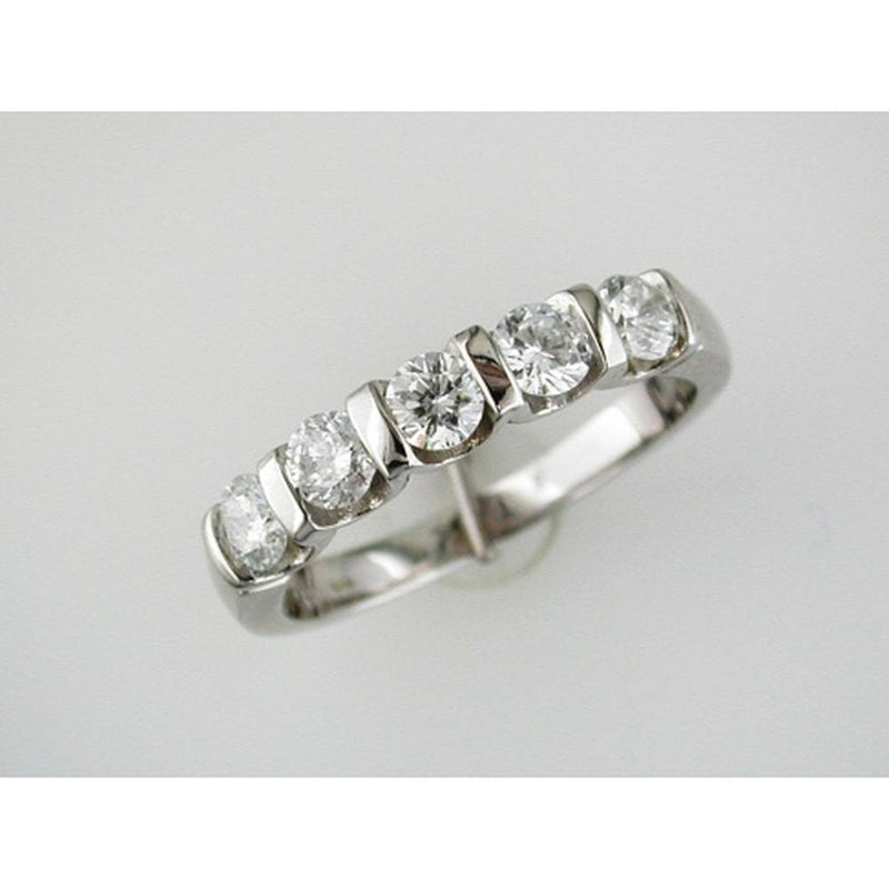 Royal 14K White Gold Diamond Wedding Band with 5 Round Diamonds - 0.75 Carats Total Diamond Weight