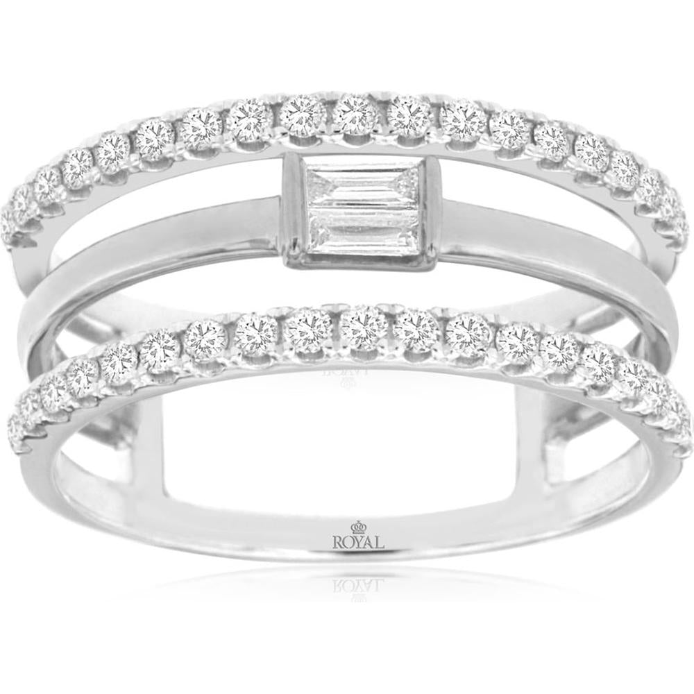 Royal 14K White Gold Diamond Wedding Band with Baguette and Round Brilliant Diamonds - 0.45 Carats Total Diamond Weight