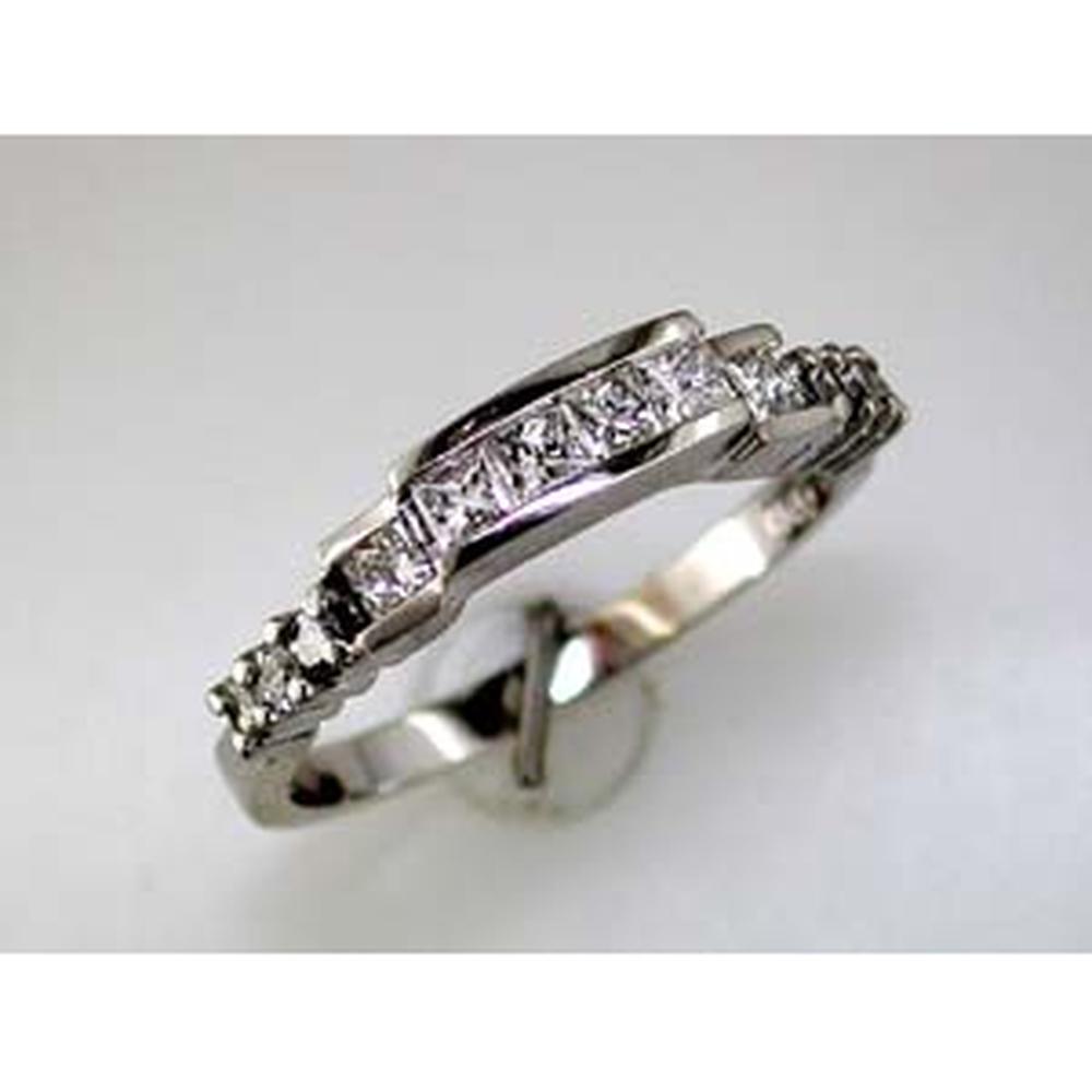 Royal 14K White Gold Diamond Wedding Band with Baguette and Round Diamonds - 0.60 Carat Total Diamond Weight