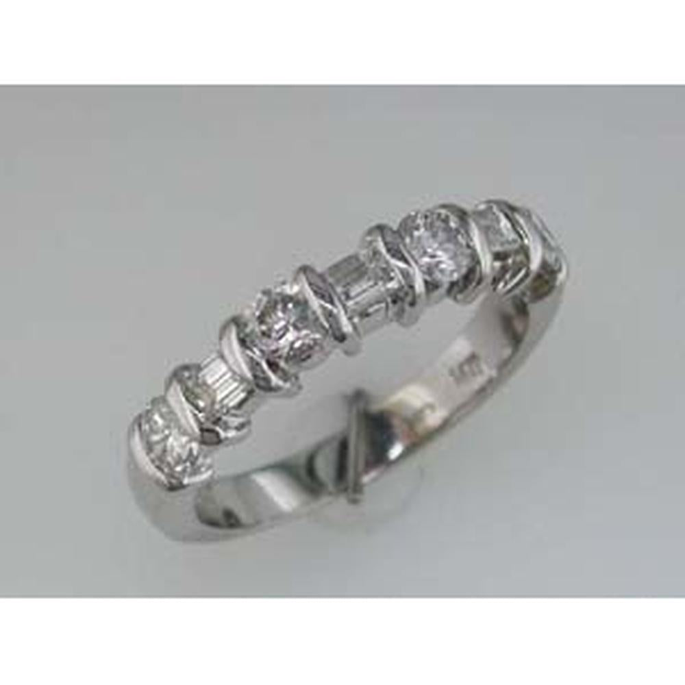 Royal 14K White Gold Diamond Wedding Band with Baguette and Round Diamonds - 1.15 Carat Total Diamond Weight