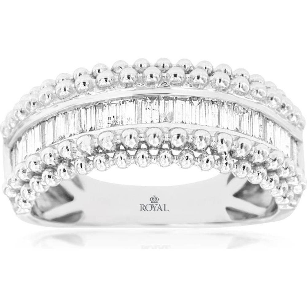 Royal 14K White Gold Diamond Wedding Band with Baguette Diamonds - 0.44 Carats Total Diamond Weight