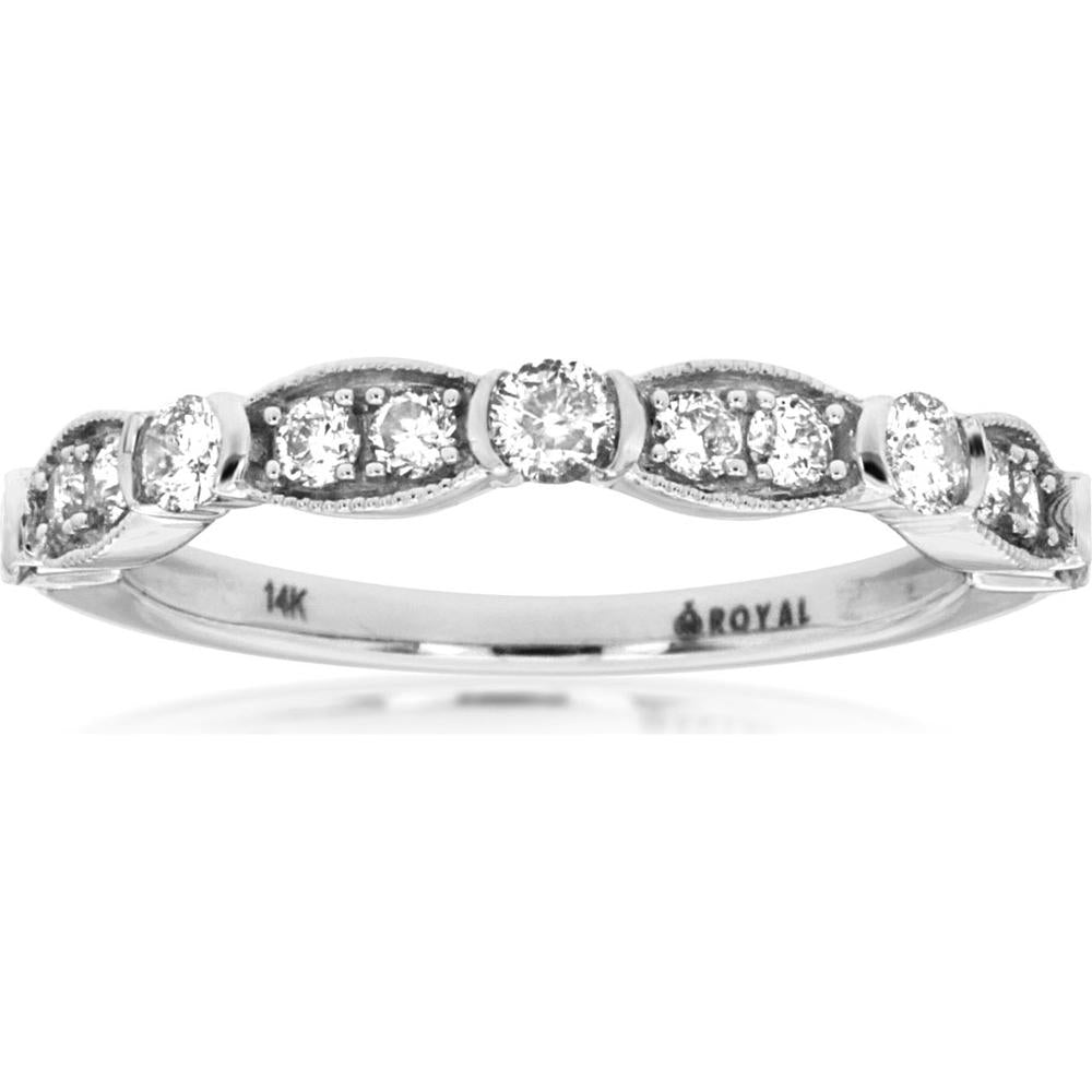 Royal 14K White Gold Diamond Wedding Band with Bezel-Set and Round Diamonds - 0.50 Carats Total Diamond Weight