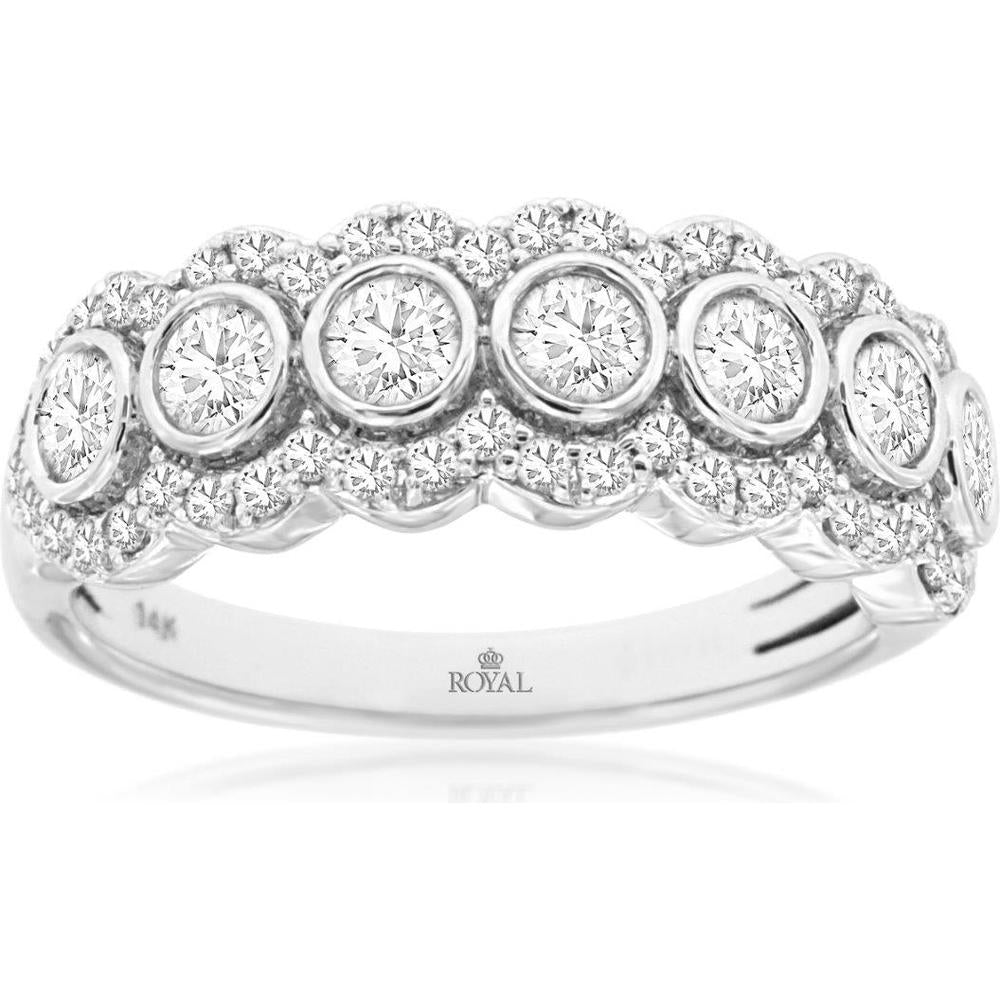 Royal 14K White Gold Diamond Wedding Band with Bezel Set Diamonds - 1.00 Carats Total Diamond Weight