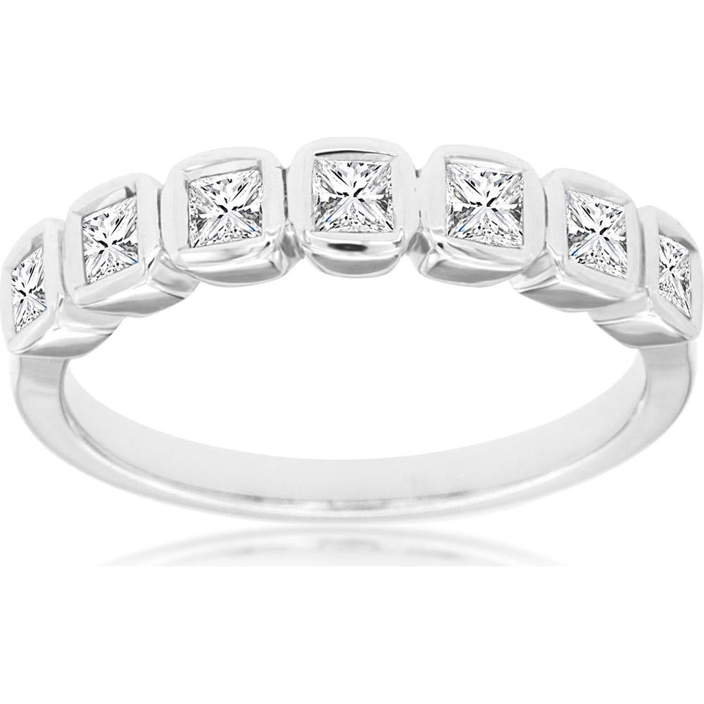 Royal 14K White Gold Diamond Wedding Band with Bezel Set Princess-Cut Diamonds - 0.50 Carat Total Diamond Weight
