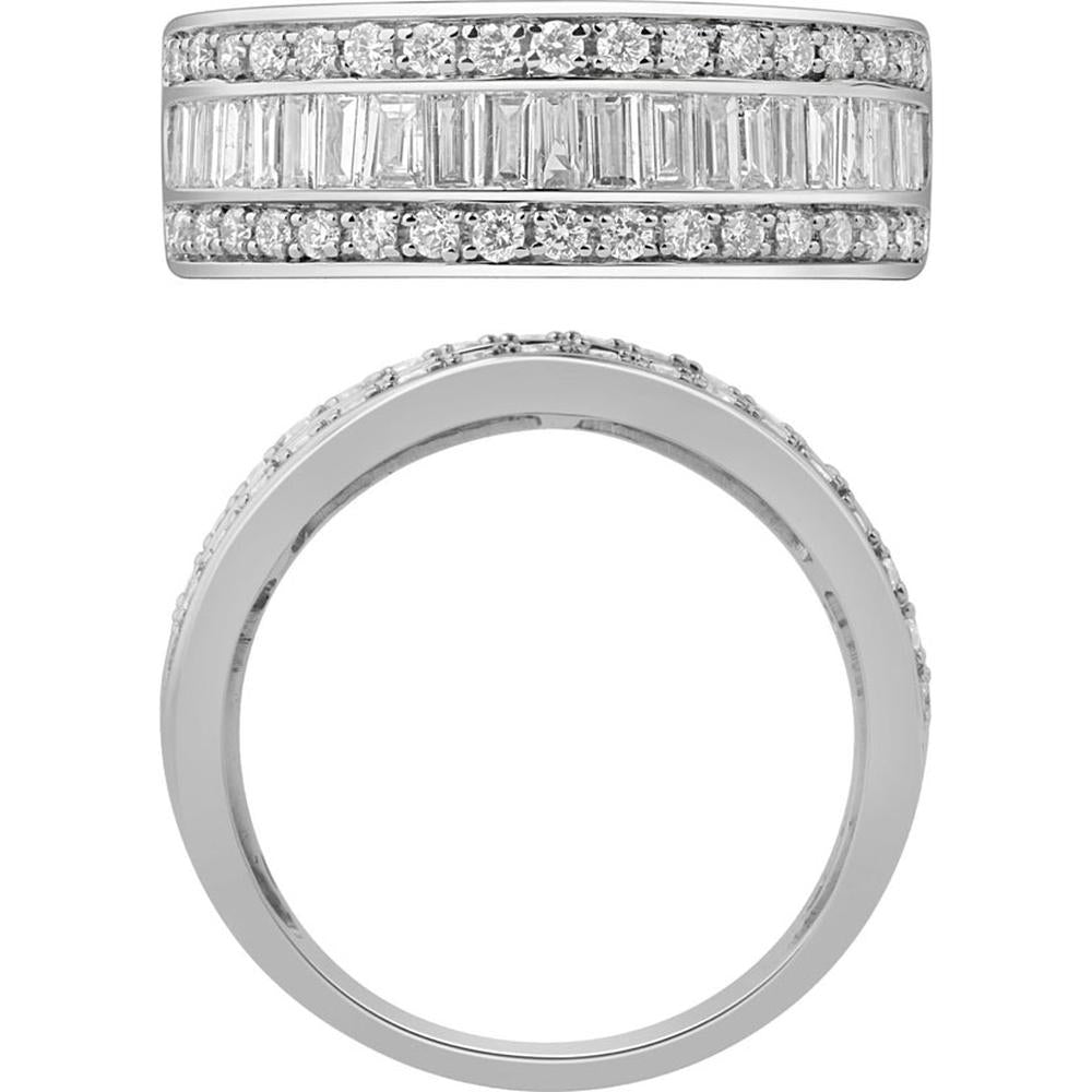 Royal 14K White Gold Diamond Wedding Band with Channel-Set Baguette and Pavé Round Diamonds - 1.00 Carats Total Diamond Weight