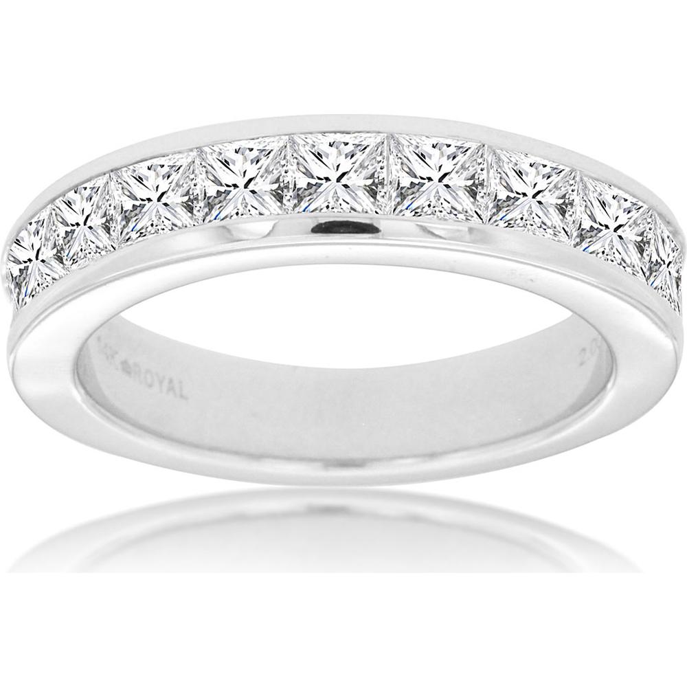 Royal 14K White Gold Diamond Wedding Band with Channel Set Princess Cut Diamonds - 2.00 Carats Total Diamond Weight
