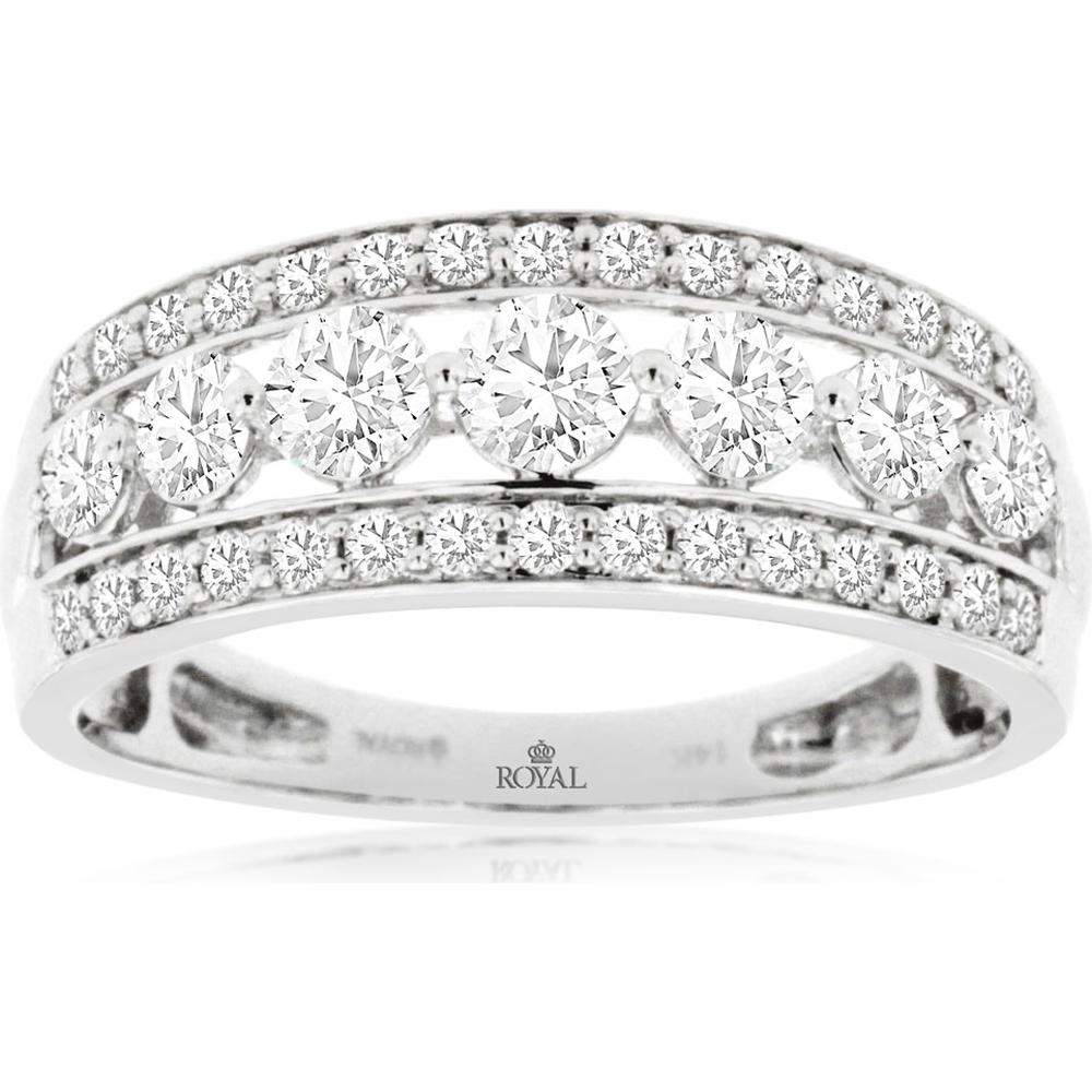 Royal 14K White Gold Diamond Wedding Band with Channel Set Round Brilliant Cut Diamonds - 1.00 Carat Total Diamond Weight