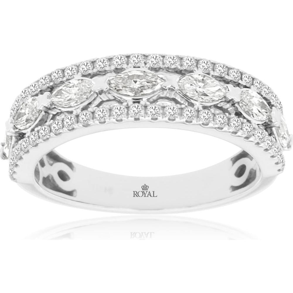 Royal 14K White Gold Diamond Wedding Band with Marquez-Cut Diamonds - 0.89 Carats Total Diamond Weight