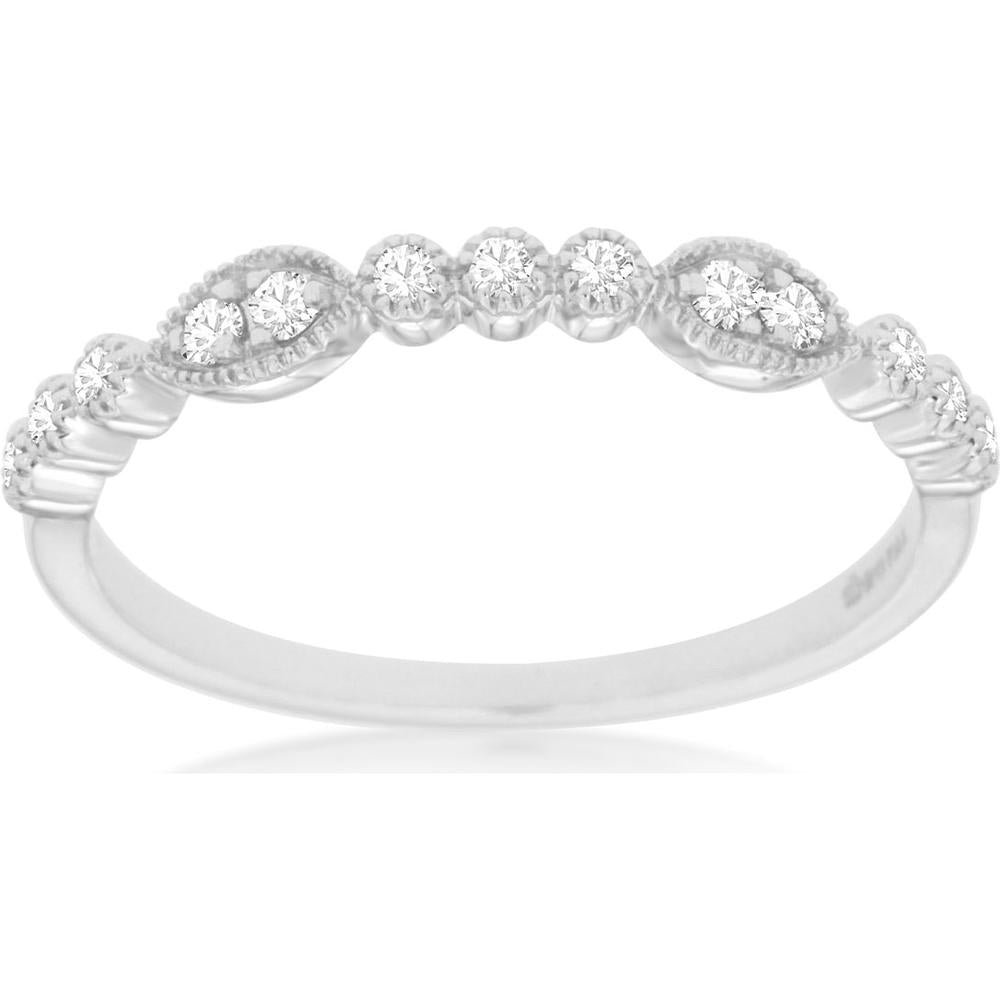 Royal 14K White Gold Diamond Wedding Band with Milgrain Detail - 0.15 Carat Total Diamond Weight