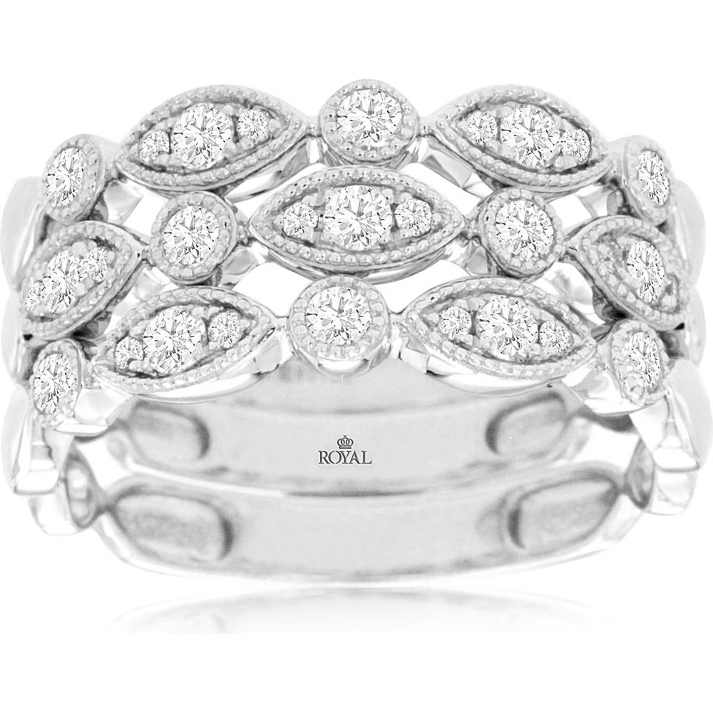 Royal 14K White Gold Diamond Wedding Band with Milgrain Detail - 0.48 Carats Total Diamond Weight