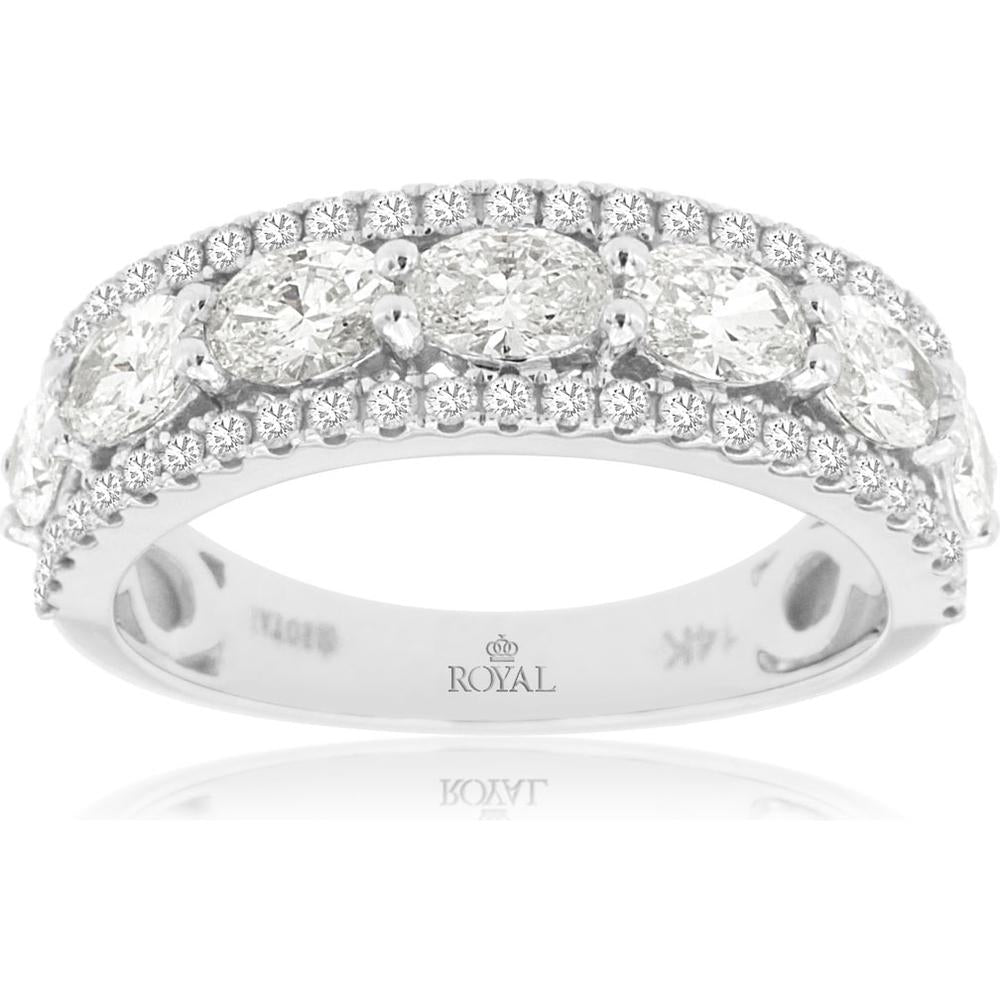 Royal 14K White Gold Diamond Wedding Band with Milgrain Detail - 1.66 Carats Total Diamond Weight