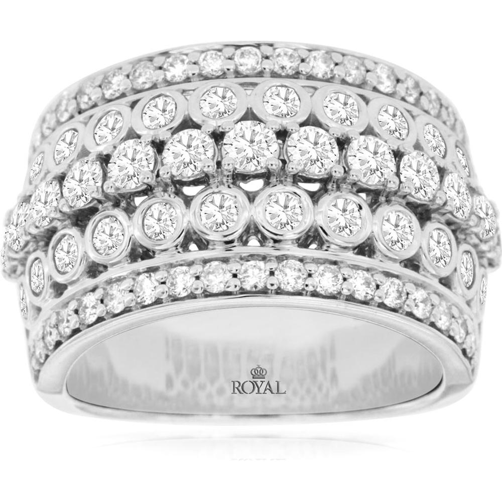 Royal 14K White Gold Diamond Wedding Band with Milgrain Detail - 2.00 Carats Total Diamond Weight