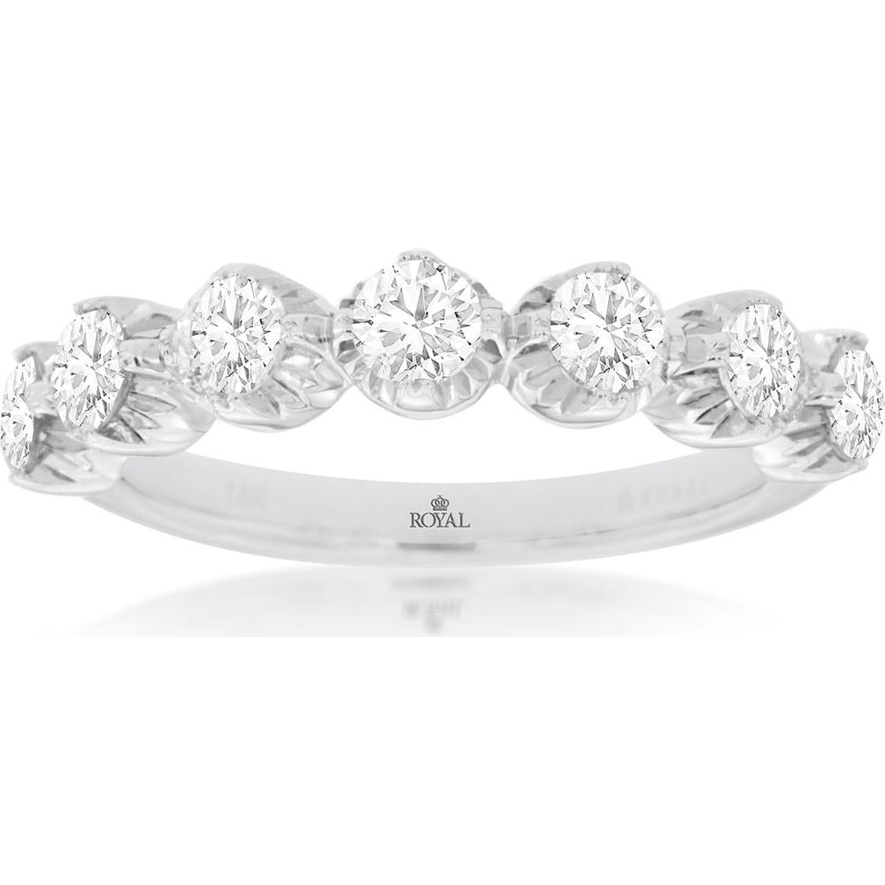 Royal 14K White Gold Diamond Wedding Band with Milgrain Detailing - 1.00 Carats Total Diamond Weight