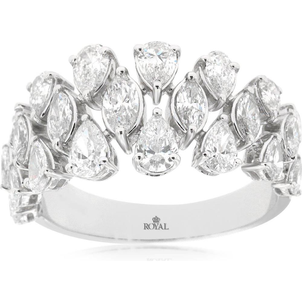 Royal 14K White Gold Diamond Wedding Band with Pear and Marquise Cut Diamonds - 2.00 Carat Total Diamond Weight