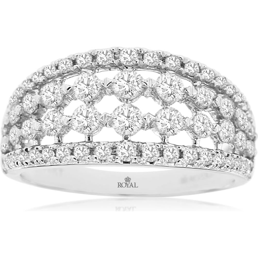 Royal 14K White Gold Diamond Wedding Band with Prong Set Round Diamonds - 1.00 Carats Total Diamond Weight