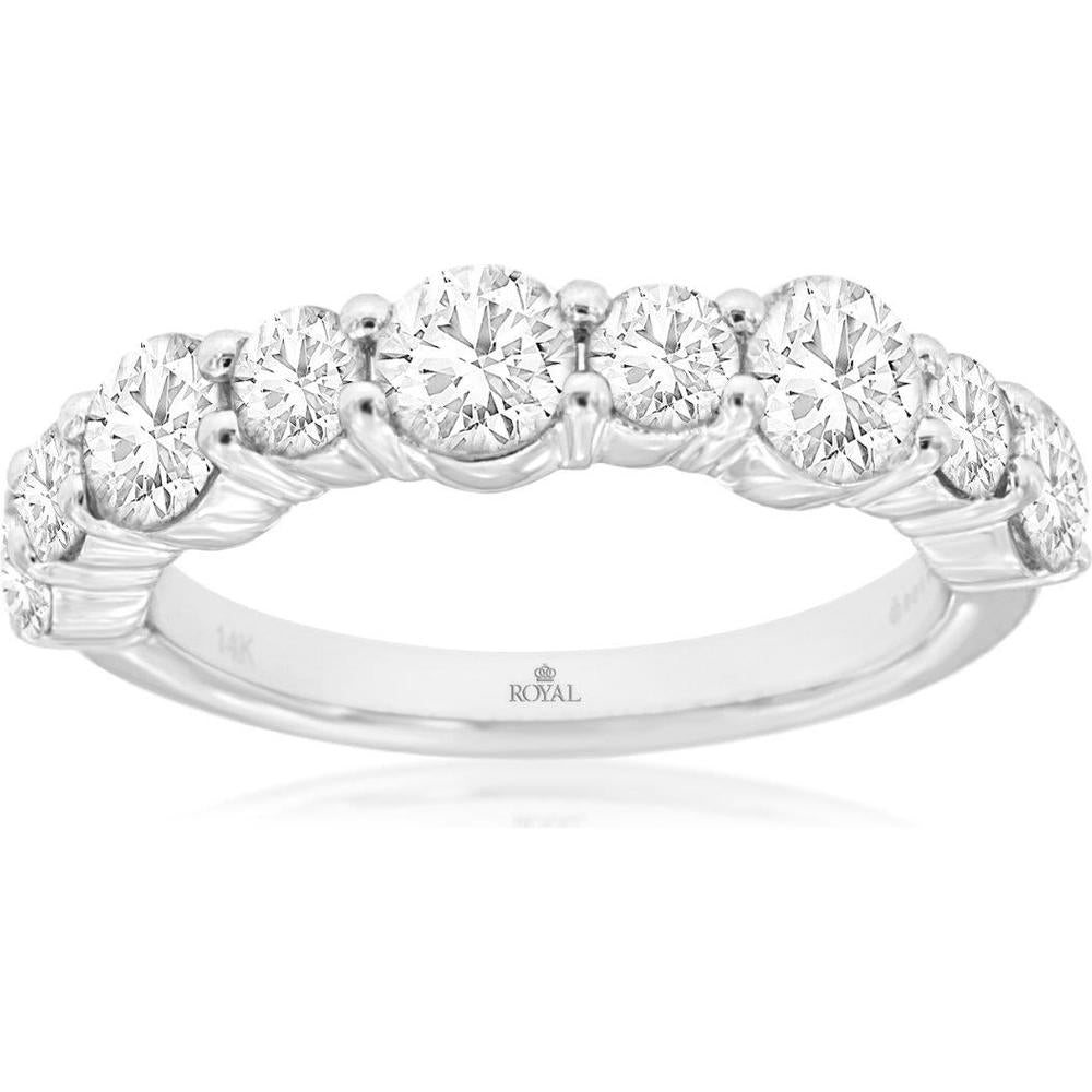 Royal 14K White Gold Diamond Wedding Band with Prong Set Round Diamonds - 2.00 Carat Total Diamond Weight