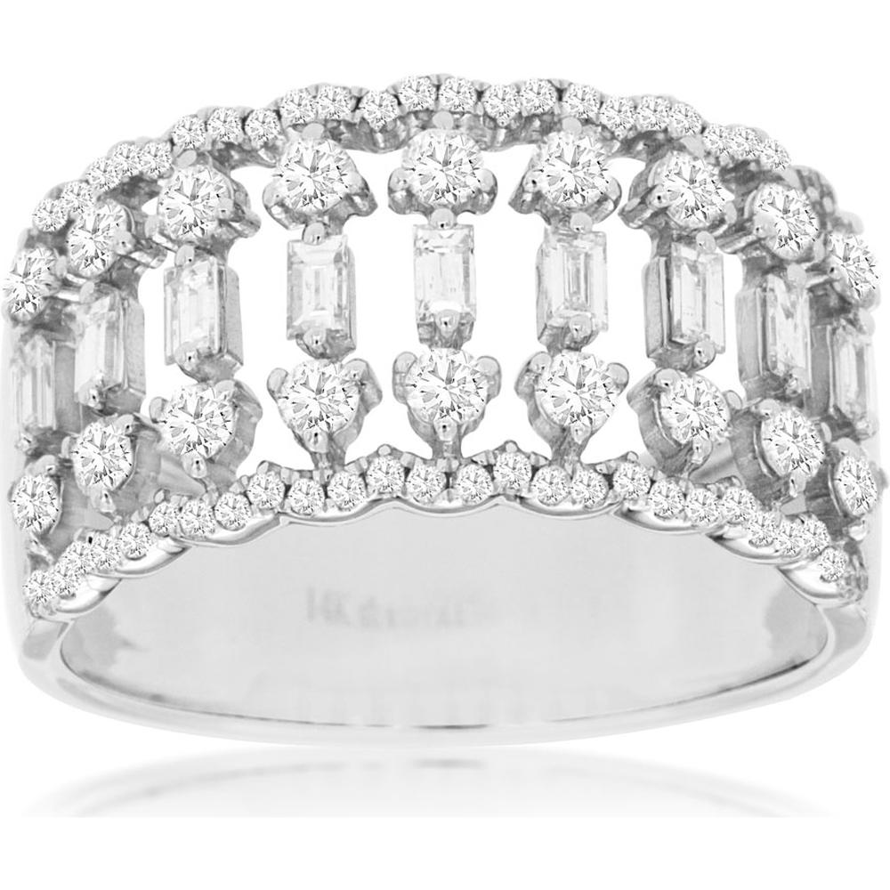 Royal 14K White Gold Diamond Wedding Band with Round and Baguette Diamonds - 0.86 Carats Total Diamond Weight