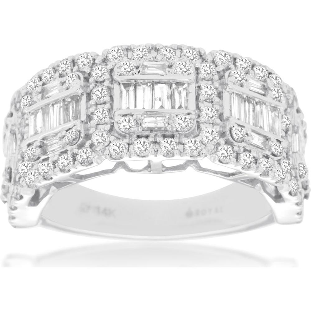Royal 14K White Gold Diamond Wedding Band with Round and Baguette Diamonds - 1.62 Carats Total Diamond Weight