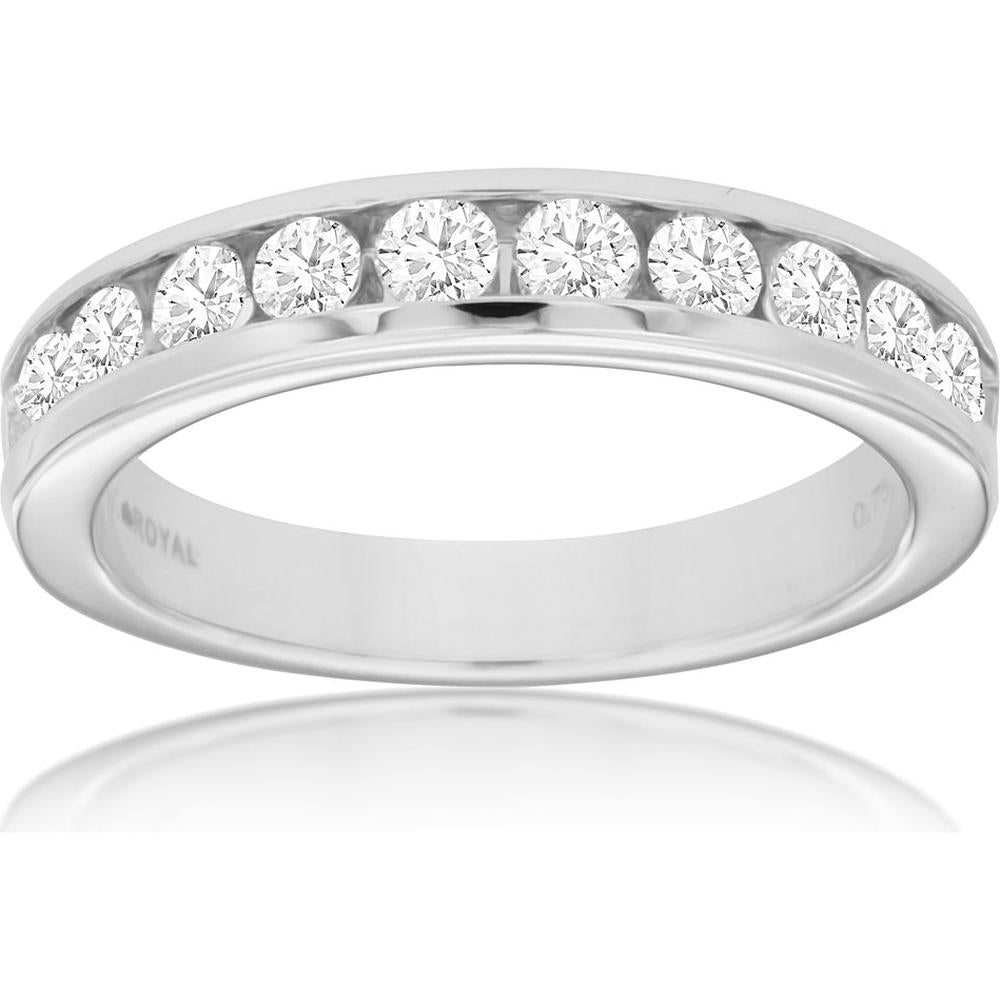 Royal 14K White Gold Diamond Wedding Band with Round Brilliant Diamonds - 0.75 Carats Total Diamond Weight
