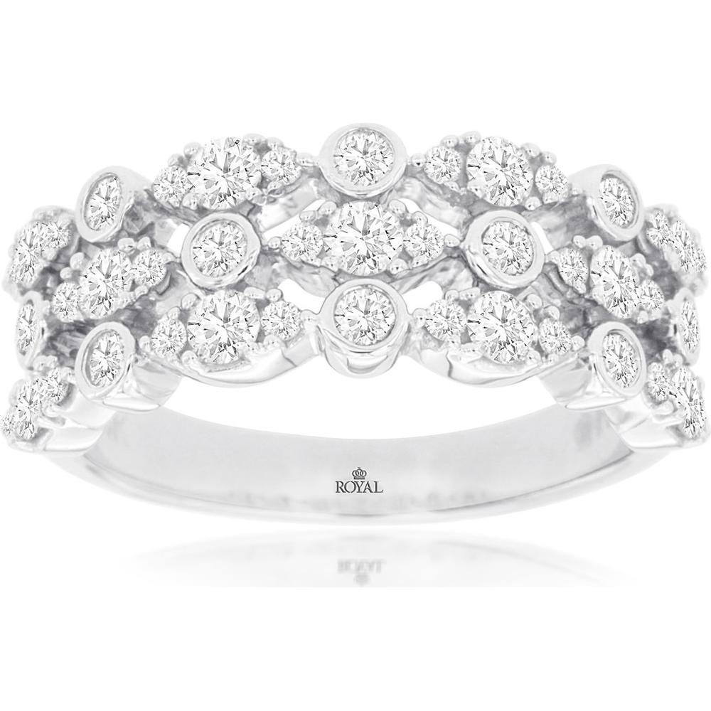 Royal 14K White Gold Diamond Wedding Band with Round Brilliant Diamonds - 1.00 Carats Total Diamond Weight