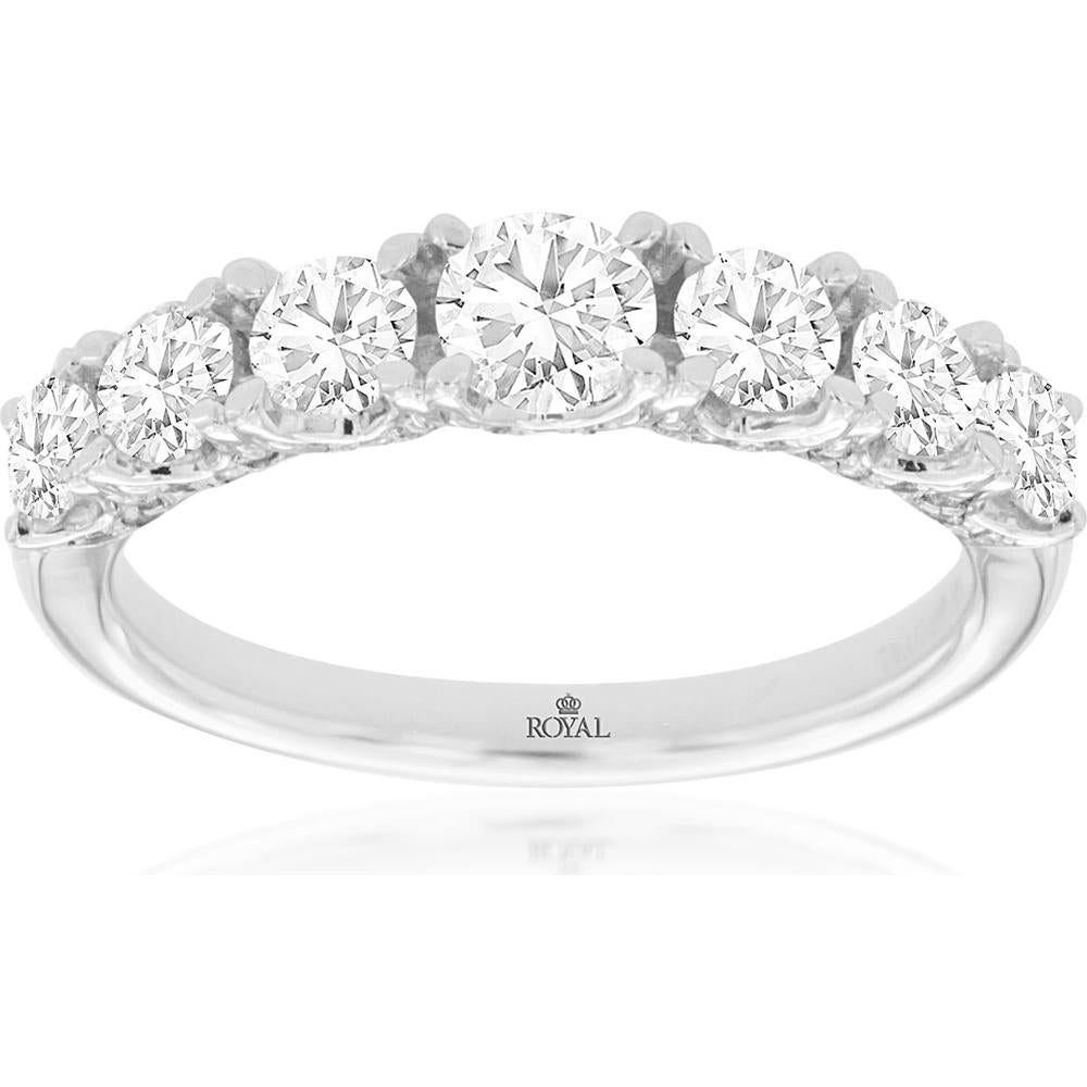 Royal 14K White Gold Diamond Wedding Band with Seven Graduating Round-Cut Diamonds - 1.45 Carats Total Diamond Weight