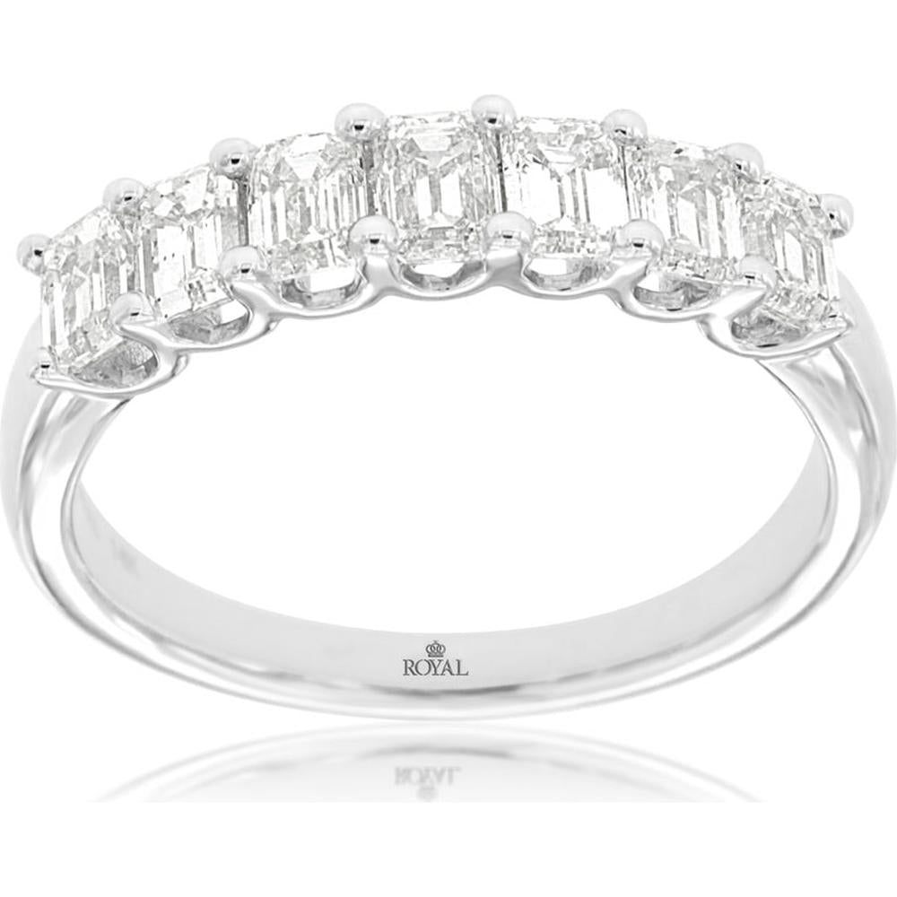 Royal 14K White Gold Diamond Wedding Band with U-Prong Set Emerald-Cut Diamonds - 1.40 Carat Total Diamond Weight