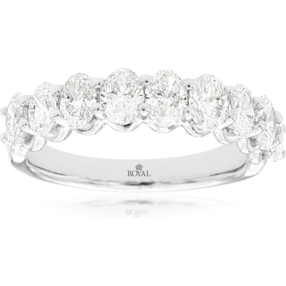 Royal 14K White Gold Diamond Wedding Band with U-Prong Set Oval Cut Diamonds - 1.75 Carat Total Diamond Weight