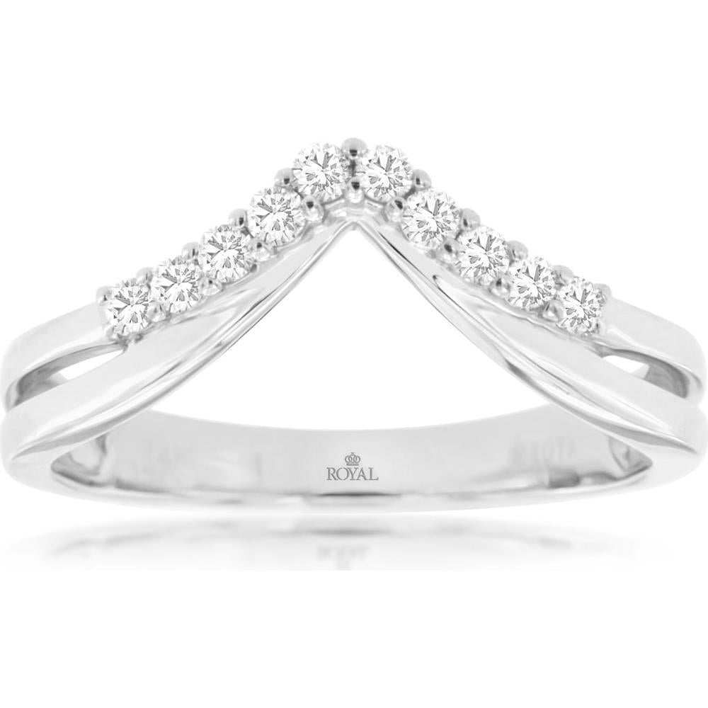 Royal 14K White Gold Diamond Wedding Band with V-Shaped Design - 0.18 Carat Total Diamond Weight
