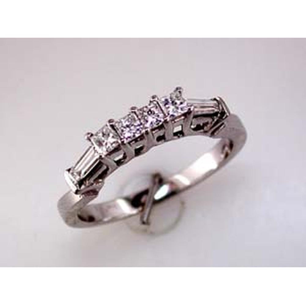 Royal 14K White Gold Diamond Wedding Ring - 0.45 Carat Baguette & Princess Cut Diamonds