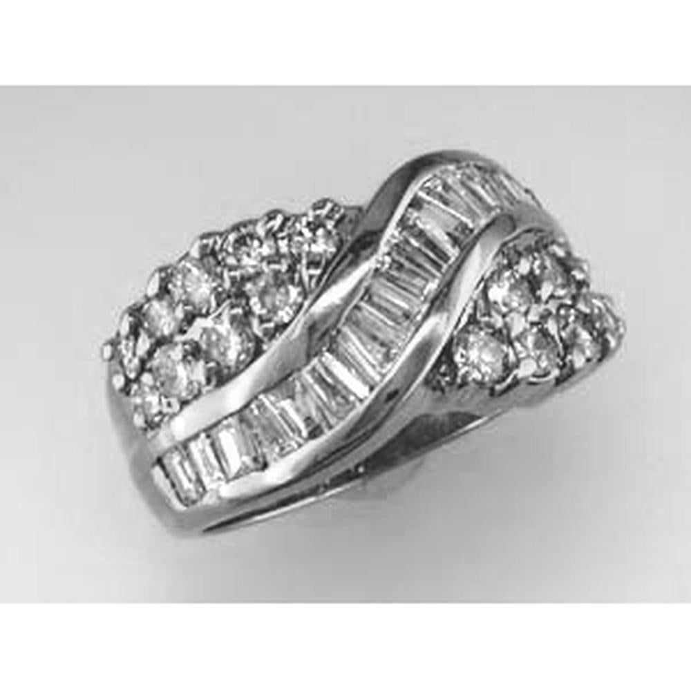 Royal 14K White Gold Diamond Wedding Ring with Baguette and Round Diamonds - 2.06 Carats Total Diamond Weight