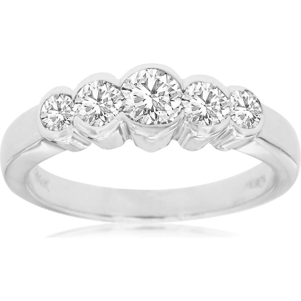 Royal 14K White Gold Diamond Wedding Ring with Five Round Brilliant Diamonds - 0.75 Carats Total Diamond Weight