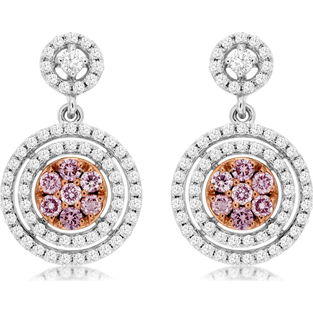 Royal 14K White Gold Drop Earrings with 0.53 Carats White and 0.32 Carats Pink Diamonds