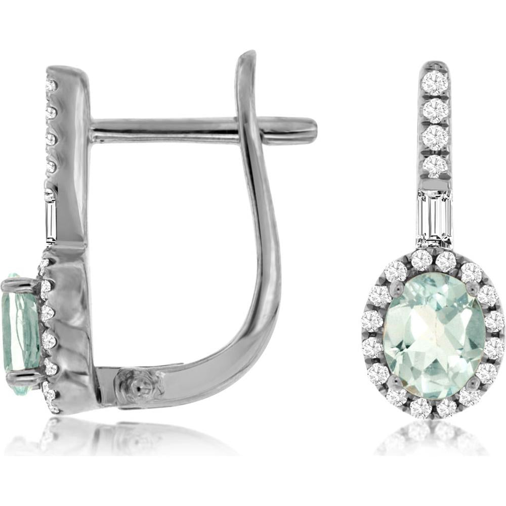 Royal 14K White Gold Drop Earrings with 0.60 Carat Oval Aquamarine and 0.20 Carat Diamond Halo