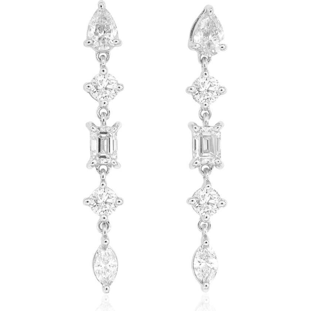 Royal 14K White Gold Drop Earrings with Graduating Pear, Round, Emerald, and Marquise Cut Diamonds - 1.03 Carat Total Diamond Weight