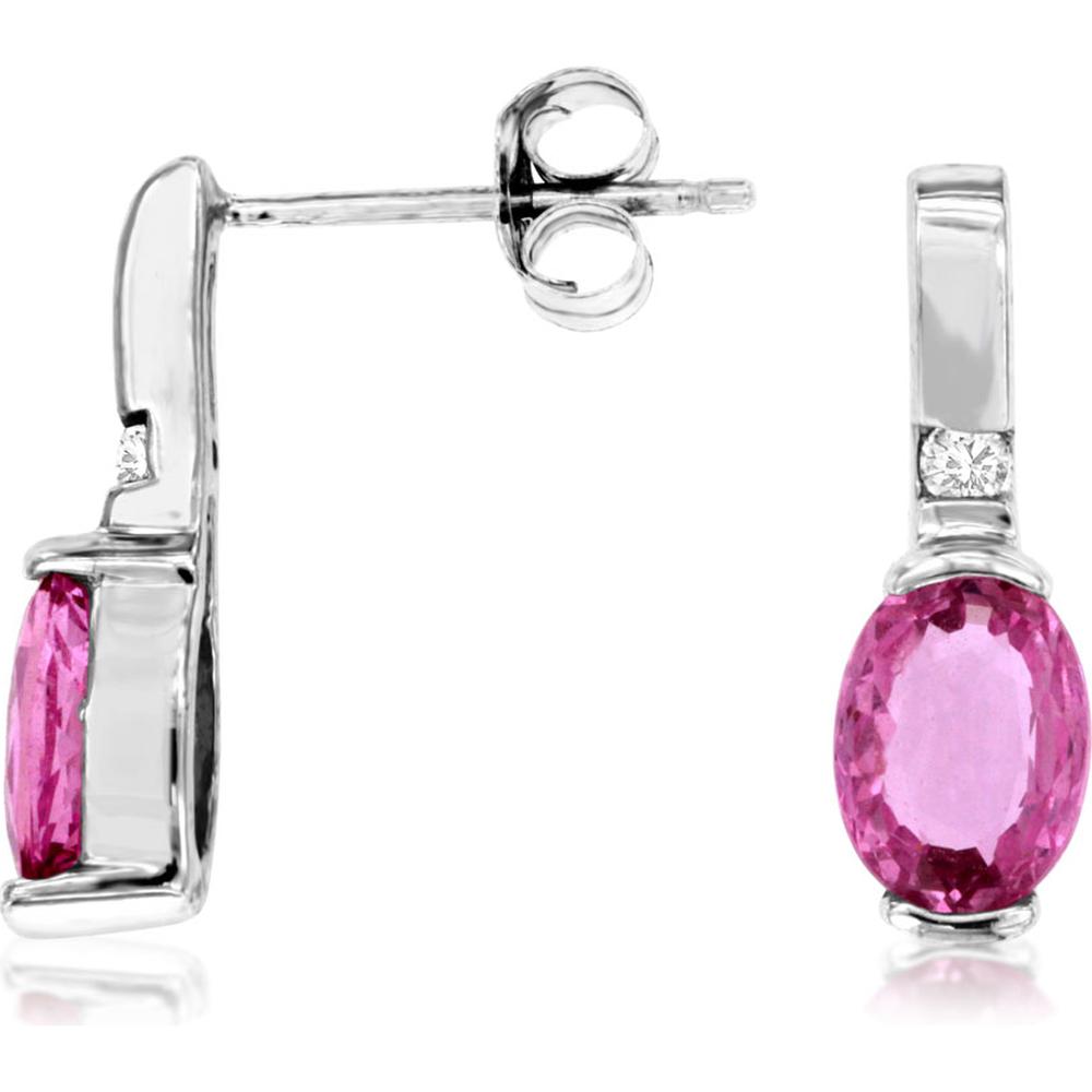 Royal 14K White Gold Drop Earrings with Oval-Cut Pink Sapphires and Round Diamonds - 1.90 Carats Total Pink Sapphire Weight