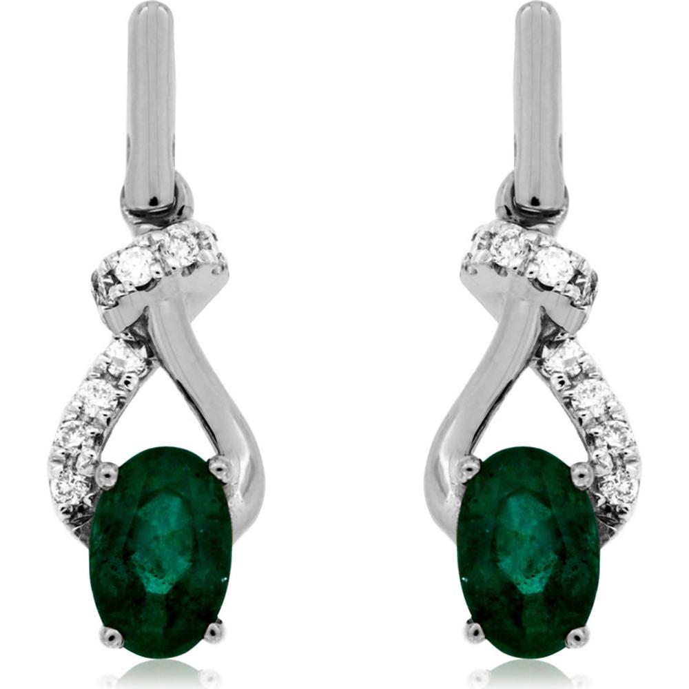 Royal 14K White Gold Drop Earrings with Oval Emeralds and Diamond Accents - 1.7 Carats Total Emerald Weight