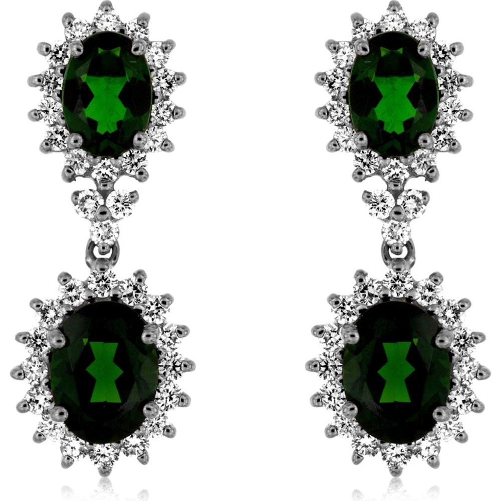 Royal 14K White Gold Drop Earrings with Oval Russalite and Halo Diamonds - 4.50 Carats Russalite, 1.30 Carats Diamond Total Weight