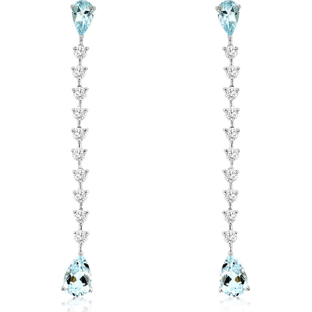 Royal 14K White Gold Drop Earrings with Pear-Shaped Aquamarine and Diamonds - 1.25 Carats Aquamarine, 0.625 Carats Diamond Total Weight