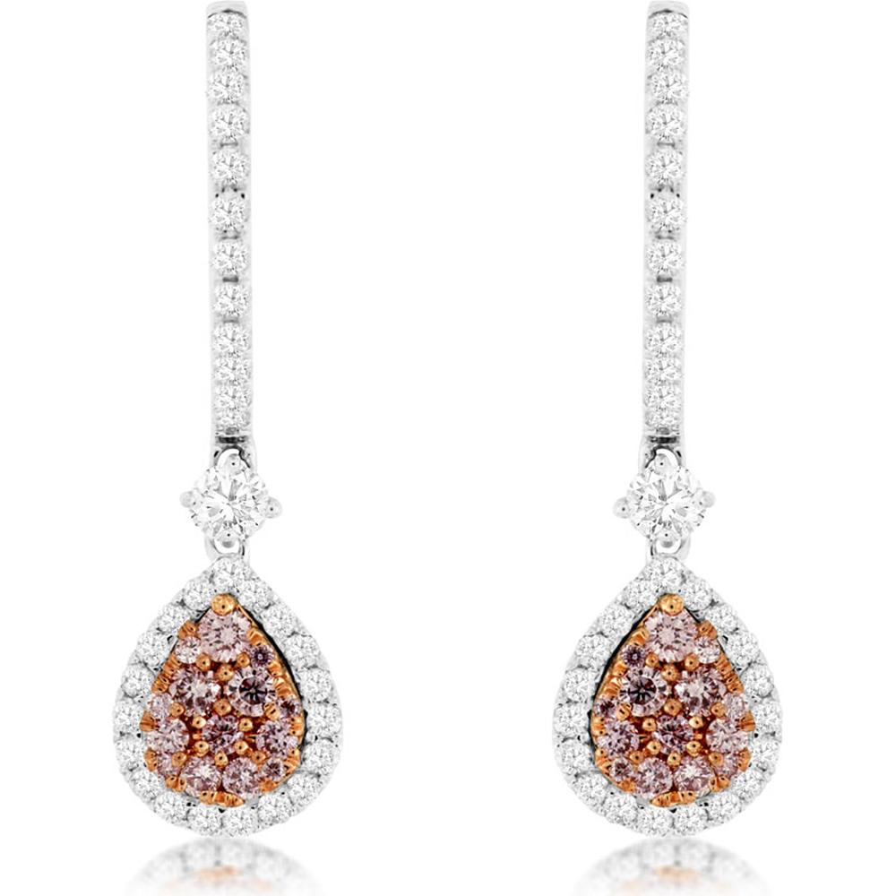Royal 14K White Gold Drop Earrings with Pink and White Diamonds - 0.83 Carats Total Diamond Weight