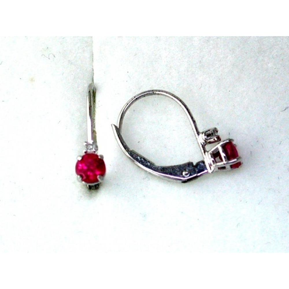 Royal 14K White Gold Drop Earrings with Round Rubies and Diamond Accents - 0.54 Carat Total Ruby Weight